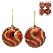 Kit com 4 Bolas Natalinas Espressione Dourado e Vermelho 8 cm