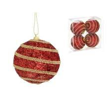 Kit com 4 Bolas Natalinas Espressione Vermelho e Dourado 8 cm