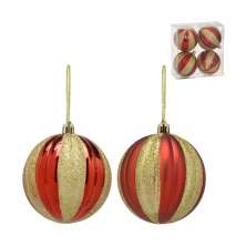 Kit com 4 Bolas Natalinas Espressione Vermelho e Dourado II 8 cm