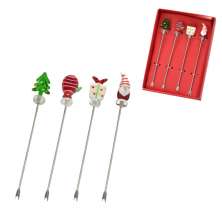 Kit com 4 Picks Natalinos para Petisco Espressione II Vermelho e Verde