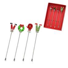 Kit com 4 Picks Natalinos para Petisco Espressione Vermelho e Verde
