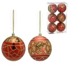 Kit com 6 Bolas Natalinas Espressione Dourado e Vermelho 8 cm