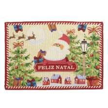 Lugar Americano Natalino Espressione Feliz Natal Vermelho e Bege 47 cm