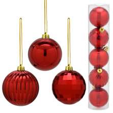 kit com 5 Bolas Natalinas Espressione Vermelho 7 cm