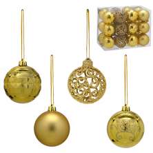 Jogo com 24 Bolas de Natal Dourado
