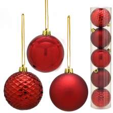 Jogo com 5 Bolas de Natal Vermelho