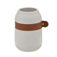 Vaso Decorativo Espressione com Listra Branco e Marrom 19 cm