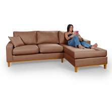 Sofá Living Amsterdã Com Chaise 3 Lugares Revestido Linho Base em Madeira