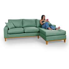 Sofá Living Amsterdã Com Chaise 3 Lugares Revestido Linho Base em Madeira