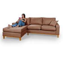 Sofá Living Amsterdã Com Chaise 3 Lugares Revestido Linho Base em Madeira