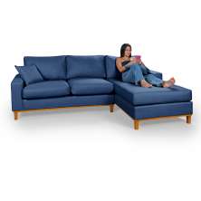 Sofá Living Amsterdã Com Chaise 3 Lugares Revestido Linho Base em Madeira
