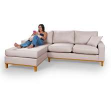 Sofá Living Amsterdã Com Chaise 3 Lugares Revestido Linho Base em Madeira