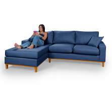 Sofá Living Amsterdã Com Chaise 3 Lugares Revestido Linho Base em Madeira