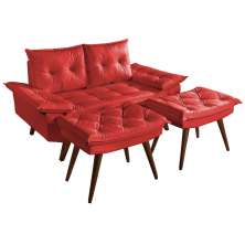 Sofá Namoradeira Bariloche 2 Lugares + 2 banquetas Rubi Courino Vermelho Couro Sintetico Essencial Estofados