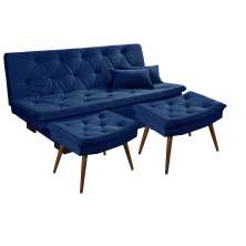 Sofá cama Bau reclinável 3 posições + 2 banquetas  em Suede 