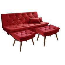 Sofá cama Bau reclinável 3 posições + 2 banquetas  em Suede Cappuccino