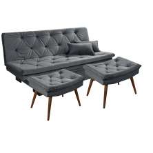 Sofá cama Bau reclinável 3 posições + 2 banquetas  em Suede Cappuccino