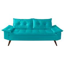 Sofa 3 Lugares Bariloche Retro Courino Azul Turquesa Couro Sintetico Essencial Estofados