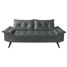 Sofa 3 Lugares Bariloche Retro Courino Cinza Couro Sintetico Essencial Estofados