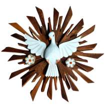 Escultura Divino Espirito Santo de Parede De Madeira Maciça Esculpido a mão 32cm Flores