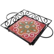 Fruteira Mesa Bandeja Ferro Azulejo Quadrada G3