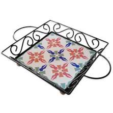 Fruteira Mesa Bandeja Ferro Azulejo Quadrada G8