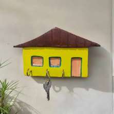 Porta-chaves de parede Casinha Lar Feliz com 3 ganchos