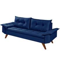Sofa 3 Lugares Bariloche Retro Essencial Estofados Cor Azul Marinho
