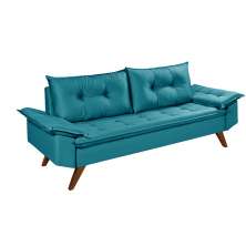Sofa 3 Lugares Bariloche Retro Essencial Estofados Cor Azul Turquesa