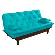Sofa Cama Caribe Reclinavel 3 Posições Courino Azul Turquesa Essencial Estofados
