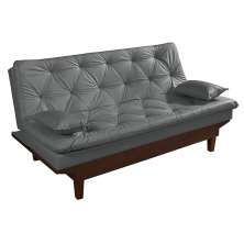 Sofa Cama Caribe Reclinavel 3 Posições Courino Cinza Essencial Estofados
