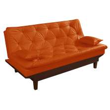 Sofa Cama Caribe Reclinavel 3 Posições Courino Laranja Essencial Estofados