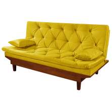 Sofa Cama Caribe Reclinavel 3 Posições Suede Amarelo Essencial Estofados