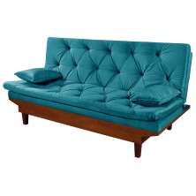 Sofa Cama Caribe Reclinavel 3 Posições Suede Azul Turquesa Essencial Estofados