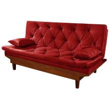 Sofa Cama Caribe Reclinavel 3 Posições Suede Vermelho Essencial Estofados