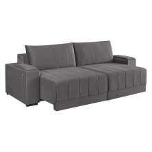 Sofá 3 Lugares Retrátil Línea com Kit USB Veludo Cinza 190cm
