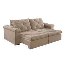 Sofá 3 Lugares Retrátil e Reclinável Astor Veludo Bege 242 cm