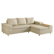 Sofá 4 Lugares Clássico com Chaise Direito Linho Bege Claro