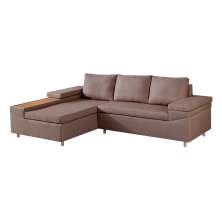 Sofá 4 Lugares Clássico com Chaise Esquerdo e Entrada USB Linho Marrom Médio
