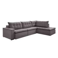 Sofá 5 Lugares Presidente com Chaise Direito Veludo Cinza 316 cm