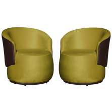 Kit 02 Poltronas Orgânico Beatriz Mostarda Marrom Com Composê Corino Marrom