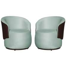 Kit 02 Poltronas Orgânico Beatriz Veludo Acqua Com Composê Corino Marrom