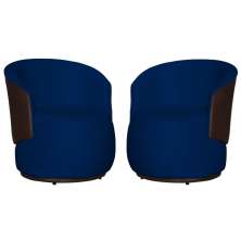 Kit 02 Poltronas Orgânico Beatriz Veludo Azul Marinho Com Composê Corino Marrom