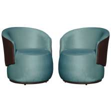 Kit 02 Poltronas Orgânico Beatriz Veludo Azul Turquesa Com Composê Corino Marrom