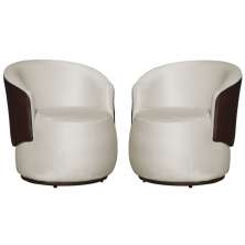 Kit 02 Poltronas Orgânico Beatriz Veludo Bege Com Composê Corino Marrom