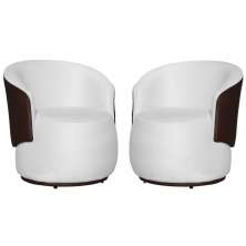 Kit 02 Poltronas Orgânico Beatriz Veludo Branco Com Composê Corino Marrom