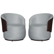 Kit 02 Poltronas Orgânico Beatriz Veludo Prata Com Composê Corino Marrom