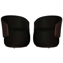 Kit 02 Poltronas Orgânico Beatriz Veludo Preto Com Composê Corino Marrom