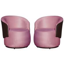 Kit 02 Poltronas Orgânico Beatriz Veludo Rosa Bebê Com Composê Corino Marrom