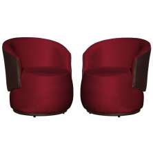 Kit 02 Poltronas Orgânico Beatriz Veludo Vermelho Com Composê Corino Marrom